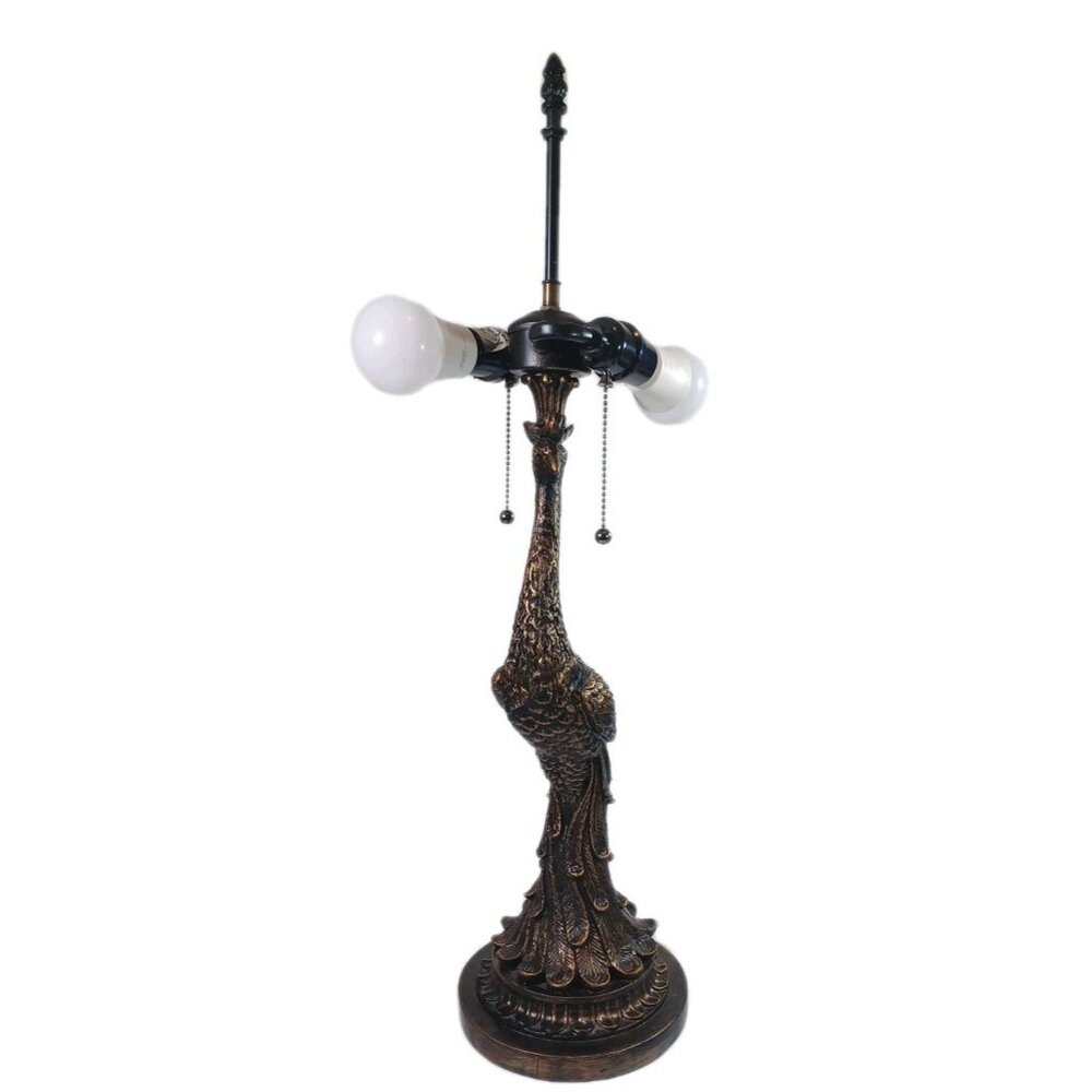 Large 28.5" Peacock Double Pull Light Lamp For Tiffany Style Glass  Lamp Shade